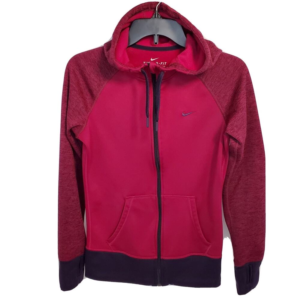 Nike Therma Fit Hoodie Zip Up Jacket Womens XS Pink & Purple Thumb Hole